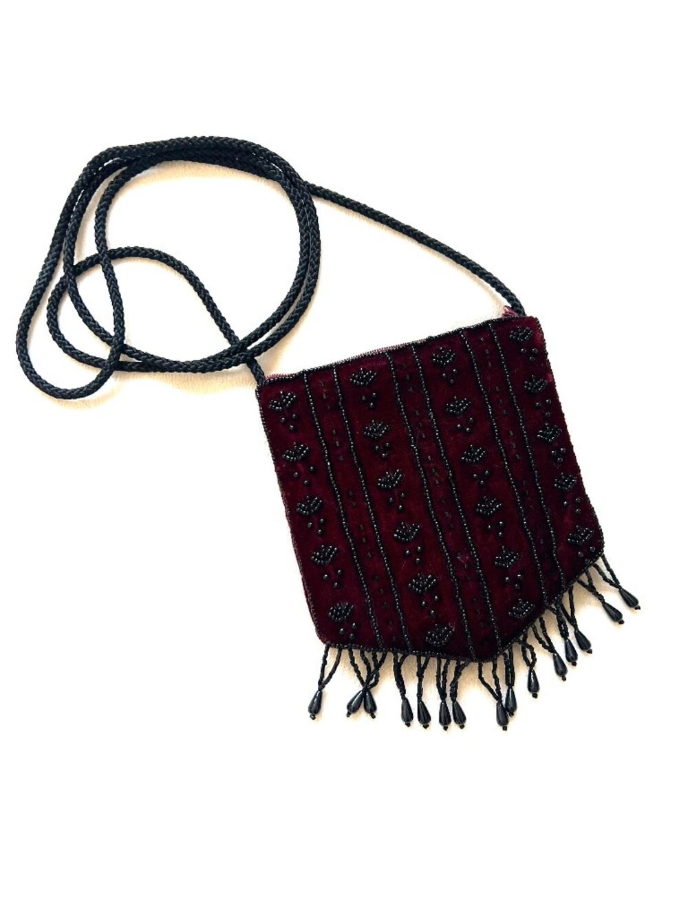 Beaded Velvet Evening Bag, magenta 5 x 6 inches